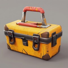 Yellow Metal Toolbox with Red Handle