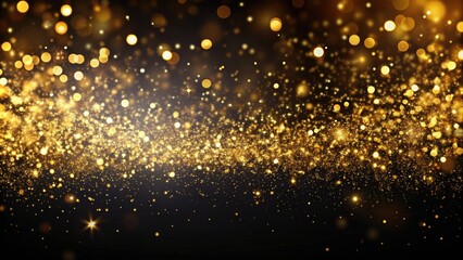 Gold particles floating and shining on black background , luxury, elegant, shimmering, glitter, glowing, precious