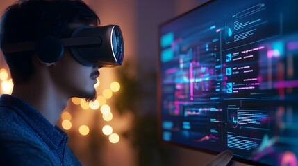 Wall Mural - virtual reality 3d user building website metaverse futuristic ui aesthetic cinematic workspace