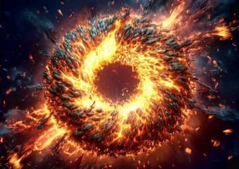 Wall Mural - Abstract fire ring on a dark background. 3d rendering, 3d illustration.