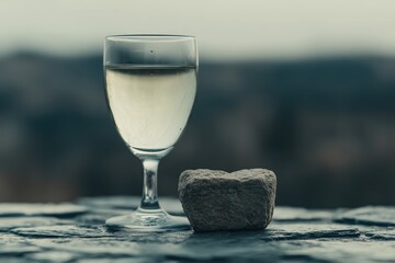 Wall Mural - glass of water and stone on dark background