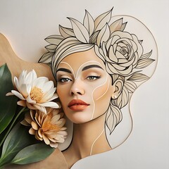 Wall Mural - portrait of a woman with flowers