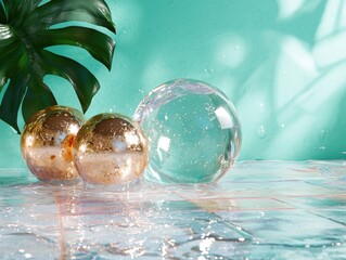 Sticker - Tropical leaves and glass spheres in water