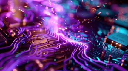 Poster - Abstract Circuit Board with Glowing Purple Lines