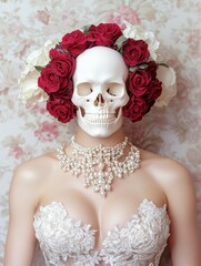 Poster - Skull and roses wedding portrait