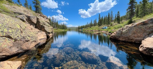 Wall Mural - Serene mountain lake with clear reflection