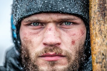 Canvas Print - close-up portrait of a man with a rugged face and piercing eyes