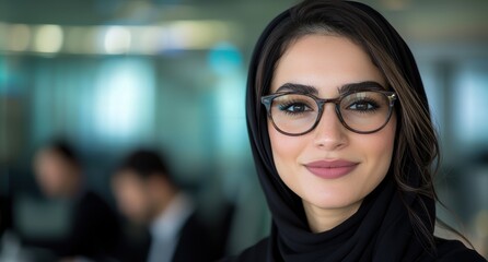 Wall Mural - young woman with glasses and hijab looking at camera