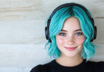 Poster - woman with teal hair wearing headphones