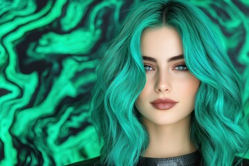 Sticker - Vibrant green-haired woman with intense gaze