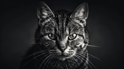 Sticker - A black and white photo of a cat looking straight into the camera.