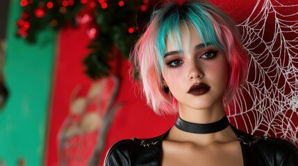 Canvas Print - Colorful punk rock woman with vibrant hair and makeup