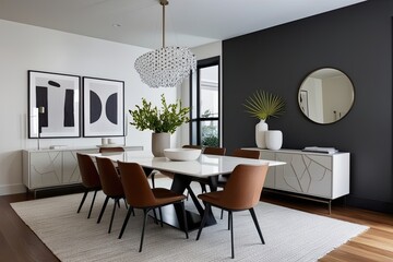 Wall Mural - Chic Minimalist Dining Room with Stylish Table and Contemporary Decor