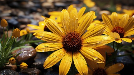 Wall Mural - Close up photograph of a lovely yellow flower 