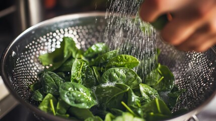 Sticker - Washing Fresh Spinach Leaves in a Colander