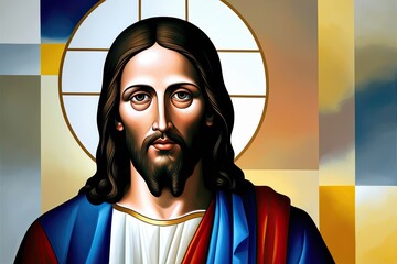 Contemporary Abstract Portrait of Jesus Christ with Modern Backdrop