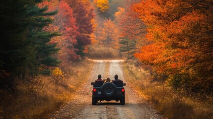 Sticker - Autumn Scenic: Driving Through the Colorful Forest