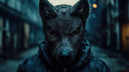 A man adorned in a terrifying metal wolf mask stares ominously into the distance, offering a chilling apocalyptic visual