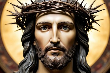 Wall Mural - Stunning Closeup of Jesus Christ in Crown of Thorns Majesty