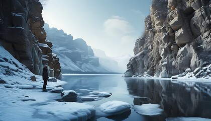 People near frozen rocks on the lake Keywords: freezing, mobile wallpaper, ice, rock, cold, snow, station, lake, landscape, winter, vertical lens, erosion, nature