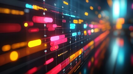 Abstract Digital Data Visualization with Neon Lights