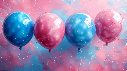 A bunch of balloons with blue and pink colors