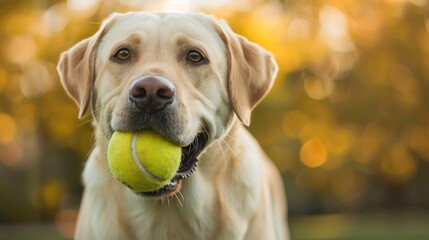 Poster - Golden Retriever Holding a Tennis Ball