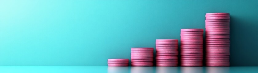 Poster - Pink Stacked Discs on Turquoise Background