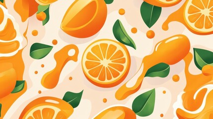 Sticker - Experience the burst of flavor with fresh citrus juice splashes, showcasing vibrant oranges in a fun, abstract design.