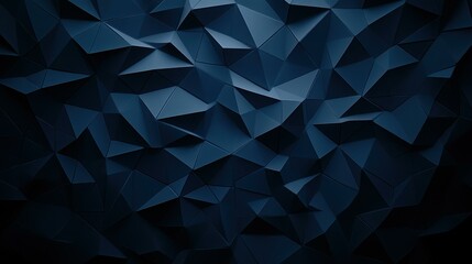 Wall Mural - Eyecatching dark navy blue background features 3D triangles and light leaks for a modern, abstract presentation design.