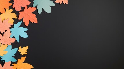 Poster - Embrace autumn vibes with a clean black backdrop and soft pastel leaves, perfect for seasonal inspiration.