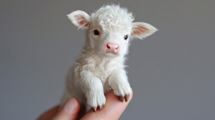 Wall Mural - A baby lamb is being held in a person's hand