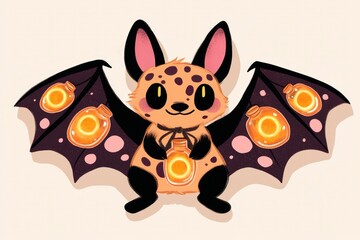 Wall Mural - Cute Bat Holding Glowing Bottles