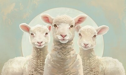 Realistic cartoon avatar of cute sheep animal on simple minimalist background Generate AI