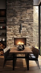 Canvas Print - Modern home interior with fireplace, Scandinavian style, 3d render 