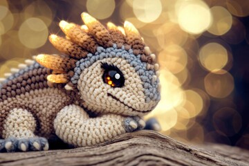 Canvas Print - Cute Crochet Dragon Toy with Bokeh Background