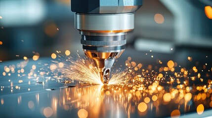 Close-up of a CNC machine tool cutting metal with perfect accuracy, representing precision engineering in modern manufacturing -