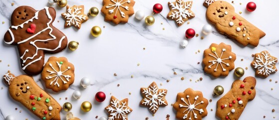 Wall Mural - Christmas Gingerbread Cookies on Marble Background