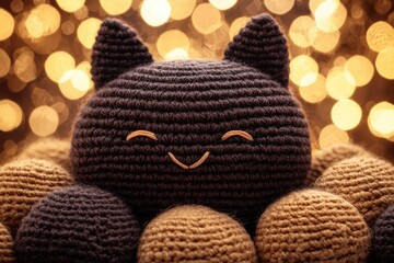 Sticker - Cute Crochet Cat Toy with Bokeh Background