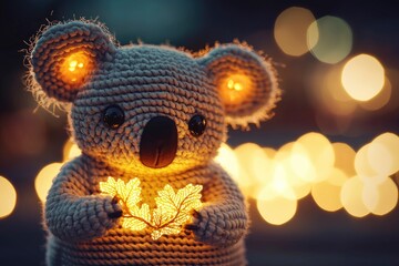 Canvas Print - Crochet Koala Holding String Lights