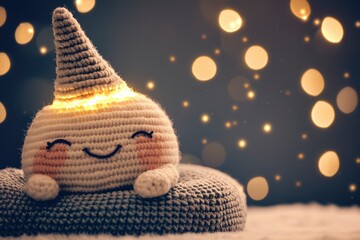 Sticker - Cute Crochet Night Light with Bokeh Background