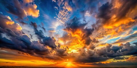 Wall Mural - cloudy sky with dramatic clouds and setting sun at sunset, sunset, clouds, sky, dramatic, weather, n