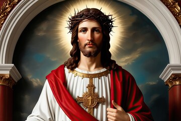 Wall Mural - Majestic Jesus Christ King of Kings Crowned with Thorns for Redemption