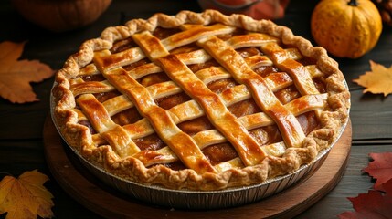 Wall Mural - Golden Brown Crust Apple Pie with Lattice Top