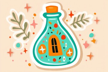 Canvas Print - Magical Potion Bottle with Stars and Leaves