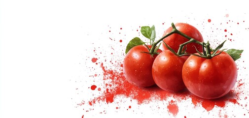 Wall Mural - Fresh tomatoes clipart, vegetable element, watercolor illustration, sharp outlines, vibrant red, isolated on white background