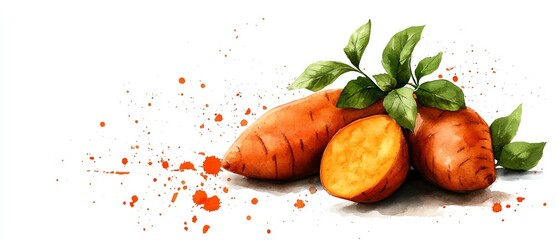 Sweet potato clipart, root vegetable element, watercolor illustration, crisp details, orange and brown, isolated on white background