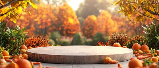 Wall Mural - there is a large round table surrounded by pumpkins and other plants