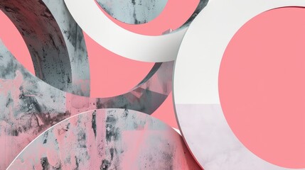 Sticker - Contemporary abstract design with circular geometry on a pink backdrop. Room for text