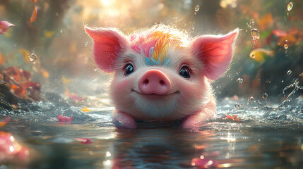 cute baby pig illustration 3d rendering